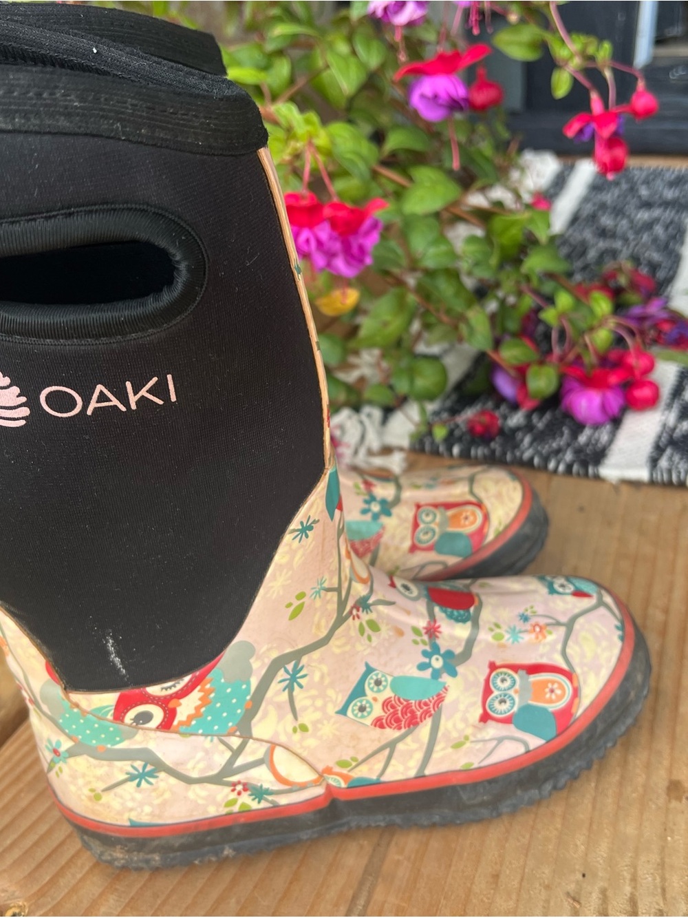 Oaki Kids' Pink Owl Print Neoprene Rain Boots